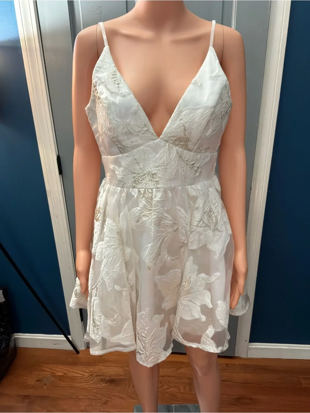 Lulu's Ivory Floral Embroidered V-Neck Mini Dress